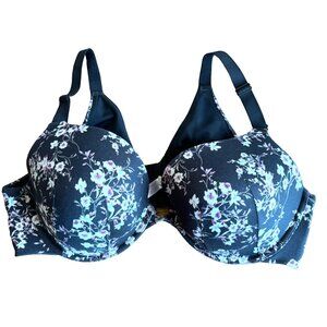 CACIQUE Black Boost Plunge Floral Patterned Bra‎ Size 44 D